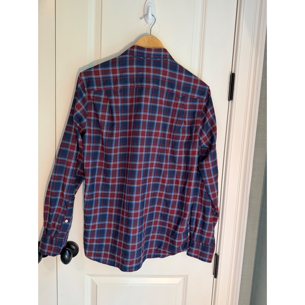 Vineyard Vines Tech Twill Plaid Shirt Mens XS Burgundy Blue Hidden Collar Button - Picture 5 of 8